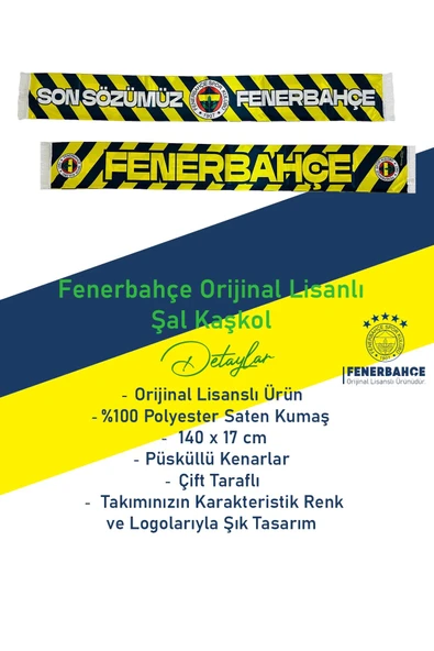 Fenerbahçe Orijinal Son Sözümüz Fenerbahçe Saten Atkı + Uçlu Kalem + Bileklik Set Hediye Ahşap Kutu - 3