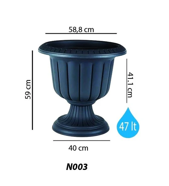 Omnipazar SO-N003 Nergiz Dekoratif Dış Mekan Saksı 47 lt Antrasit 3 Adet - Resim 2