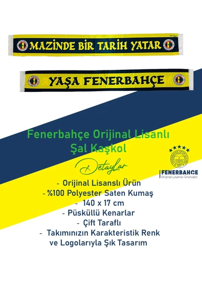 Fenerbahçe Orijinal Lisanslı Mazinde Bir tarih Yatar Şal Atkı Kanarya Baskılı Ahşap Kutulu - 3