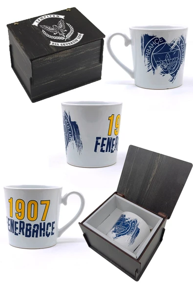 Fenerbahçe Orijinal Son Sözümüz Fenerbahçe Şal Atkı Seramik Kupa Set Kanarya Baskılı Ahşap Kutulu - 4