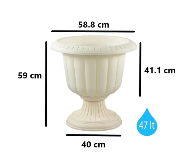 Omnipazar SO-N003 Nergiz Dekoratif Dış Mekan Saksı 47 lt Kirli Beyaz 3 Adet - 2