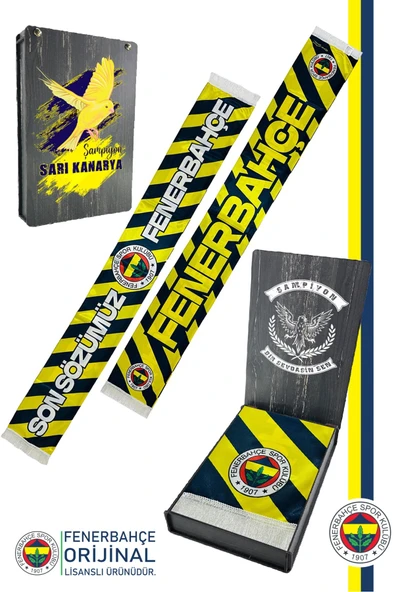 Fenerbahçe Orijinal Lisanslı Son Sözümüz Fenerbahçe Şal Atkı Kanarya Baskılı Ahşap Kutulu