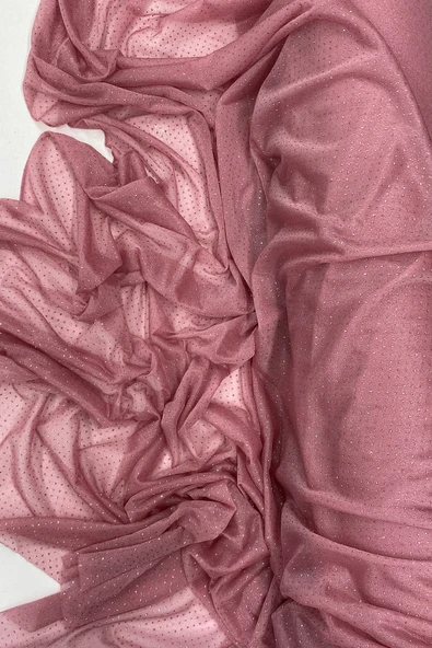 Yağmur Damlası Simli Abiye Elbise Şallık Tül Kumaş Gül Kurusu 32-H ürün görseli