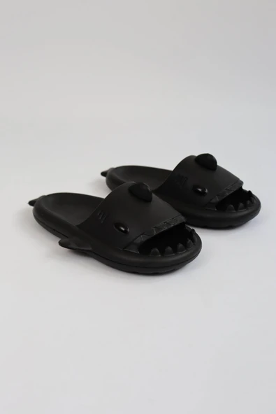 WG500 Köpekbalığı Siyah Unisex Tam Ortopedik Terlik Shark Slides - Resim 3
