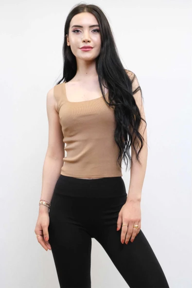 Moda Çizgi Triko Atlet Vizon - 2