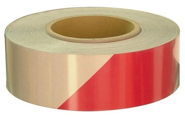 Kırmızı-Beyaz Reflektif Bant 50mm x 46mt