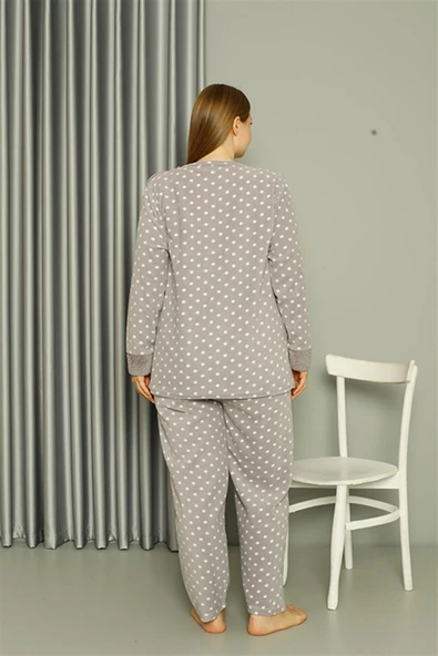 Moda Çizgi Welsoft Polar Kadın Büyük Beden Gri Pijama Takımı 808048 - 5