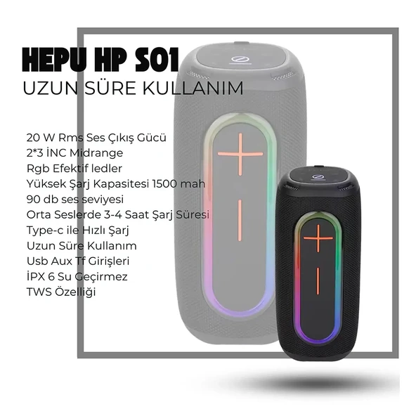 HEPU HP-S01 20W Taşınabilir Kablosuz Bluetooth Hoparlör - 3