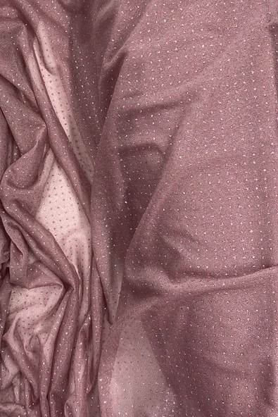 Yağmur Damlası Simli Abiye Elbise Şallık Tül Kumaş Koyu Gül Kurusu 36 - Resim 2