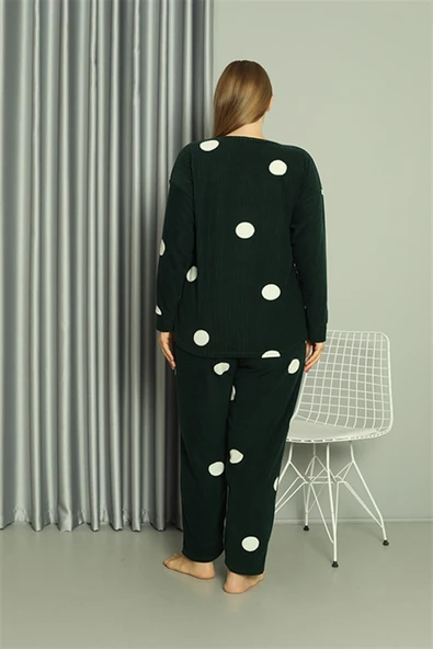 Moda Çizgi Welsoft Polar Kadın Büyük Beden Petrol Rengi Pijama Takımı 808045 - Resim 5