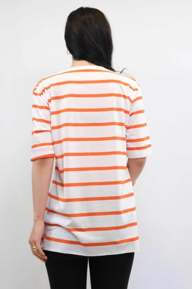 Çizgili Penye Tshirt Turuncu - 3