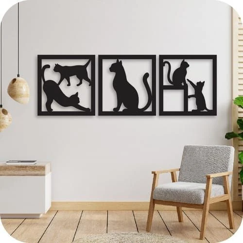 3lu kedi Modern Ahşap dekoratif tablo ürün görseli