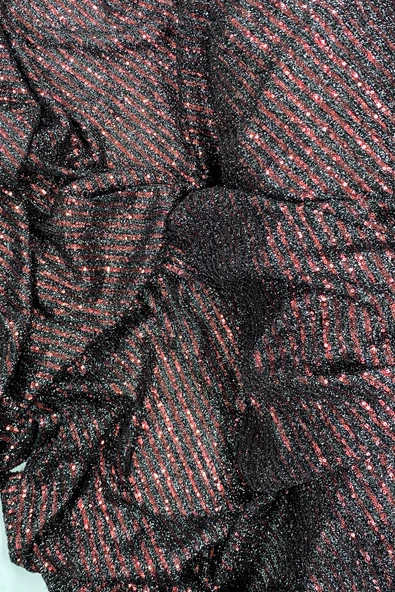 Sakallı Çizgili Pullu Kumaş  Pullu Payet Kumaş Abiye Nişan Düğün Siyah Bordo ürün görseli