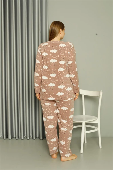 Moda Çizgi Welsoft Polar Kadın Büyük Beden Sütlü Kahve Pijama Takımı 808044 - 5
