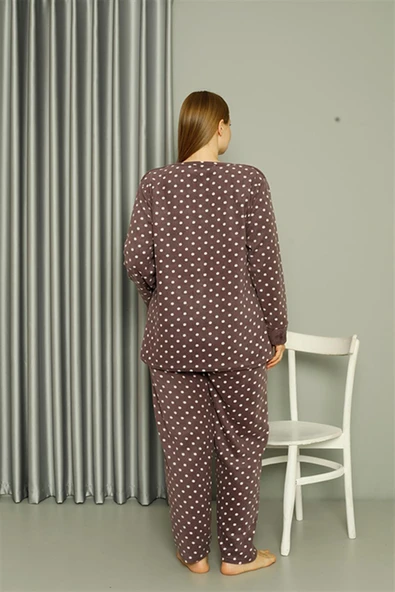 Moda Çizgi Welsoft Polar Kadın Büyük Beden Mürdüm Pijama Takımı 808048 - Resim 5
