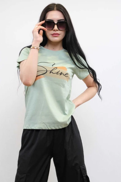 Moda Çizgi Shine Baskılı Tshirt Mint - 3