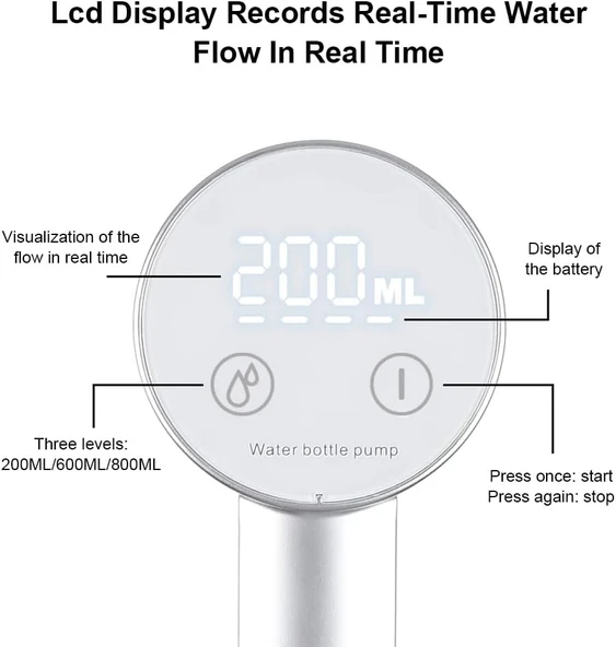 lifcasual Su Miktarı Seçimli O atik Su Sebili USB Şarjlı Evrensel Galon Şişeler için Elektrikli Katlanabilir Su Pompası Siyah - Resim 3