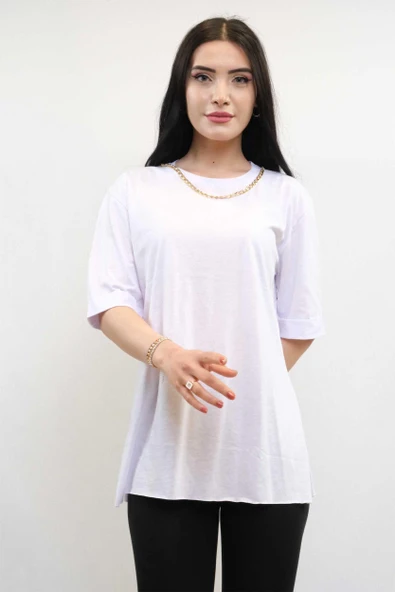 Moda Çizgi Zincir Aksesuarlı Tshirt Beyaz - 3