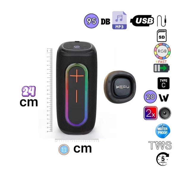 HEPU HP-S01 20W Taşınabilir Kablosuz Bluetooth Hoparlör - 4