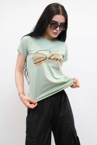 Moda Çizgi Shine Baskılı Tshirt Mint - 2