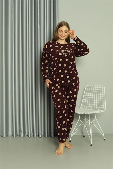 Moda Çizgi Welsoft Polar Kadın Büyük Beden Pijama Takımı 808041 - 1