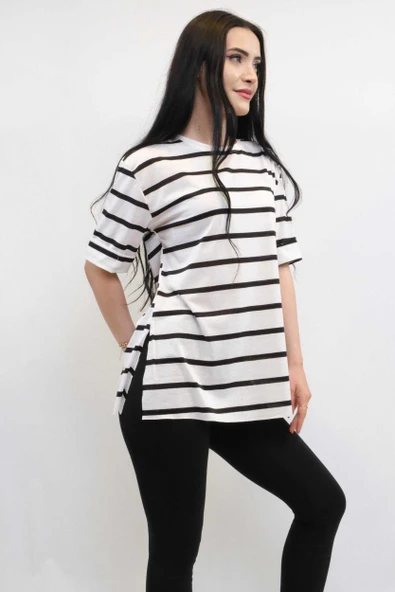 Çizgili Penye Tshirt Siyah - 2