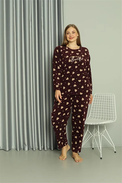 Moda Çizgi Welsoft Polar Kadın Büyük Beden Pijama Takımı 808041 - 2