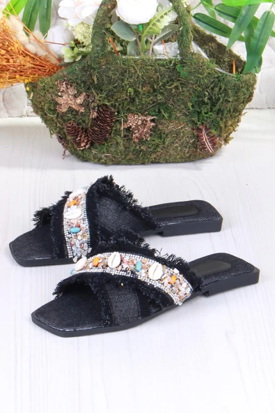 Fort 3571 Keten Bonçuk Taş Detaylı Tatil Terliği Günlük Terlik Kadın Terlik - Resim 5