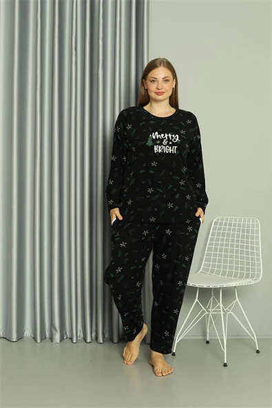 Moda Çizgi Welsoft Polar Kadın Büyük Beden Pijama Takımı 808043 - 2