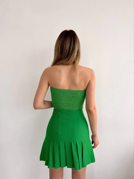 Pileli düğmeli etek açık yeşil s24811 - 2