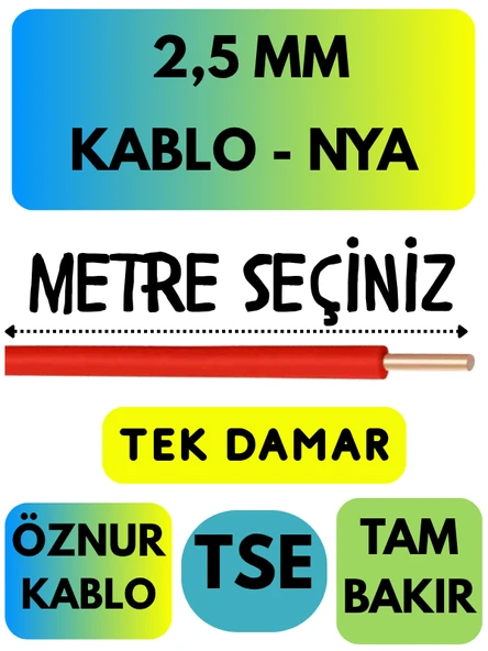 Öznur 2,5 MM NYA Kablo Metre Seçenekli (Kırmızı) - 1