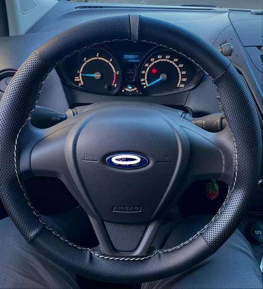 DİKİŞLİ DİREKSİYON KILIFI SİYAH DERİ NOKTALI DERİ GRİ YÜZÜK / DİKİŞ F.OR.D CURRİER İÇİN ürün görseli