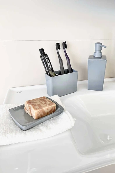 Biga 5 Parça Banyo Seti Gri - 5