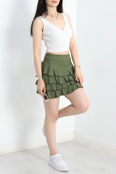 Kat Kat Bürümcük Mini Etek Haki - Resim 4