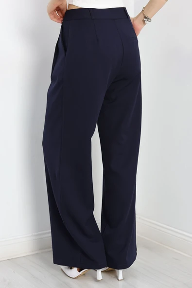 Pileli Palazzo Pantolon Lacivert - Resim 7