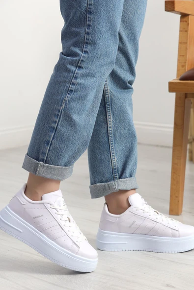 Kalın Taban Şeritli Günlük Ayakkabı Beyaz - Resim 6