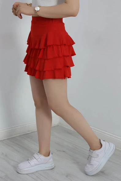 Kat Kat Bürümcük Mini Etek Kırmızı - Resim 3