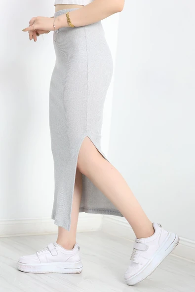 Kaşkorse Yırtmaçlı Etek Gri - Resim 5