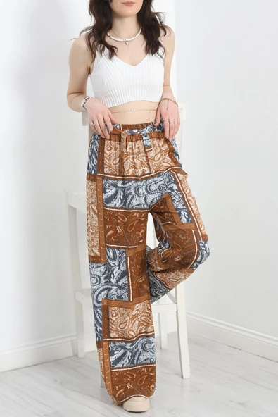 Desenli Dokuma Pantolon Kahvepetrol - Resim 4