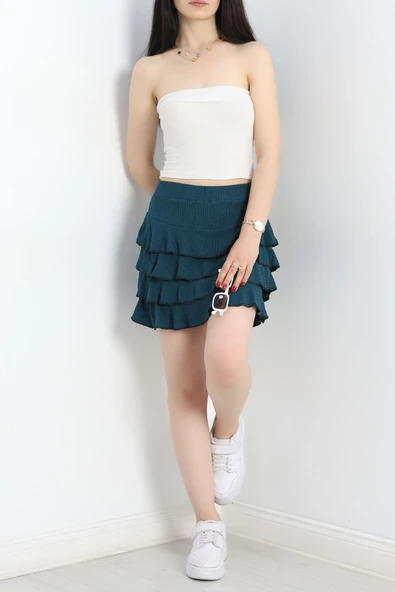 Kat Kat Bürümcük Mini Etek Petrol - Resim 4