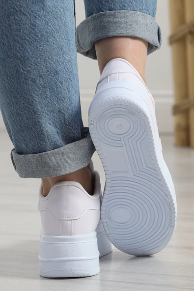 Kalın Taban Şeritli Günlük Ayakkabı Beyaz - Resim 8