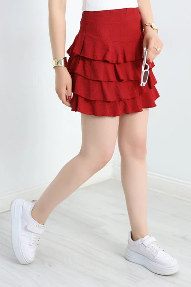 Kat Kat Bürümcük Mini Etek Bordo - Resim 5