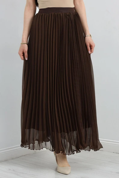 Etek Ucu Misinalı Şifon Etek Kahve - Resim 2