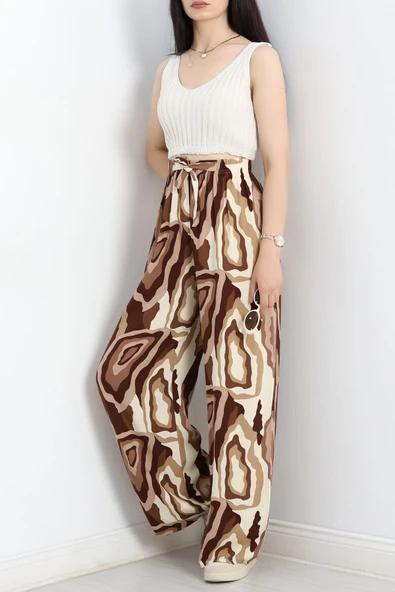 Desenli Dokuma Pantolon Kahvebej - Resim 4