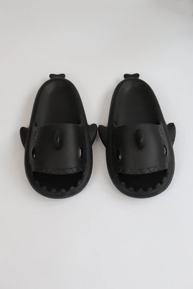 WG500 Köpekbalığı Siyah Unisex Tam Ortopedik Terlik Shark Slides - Resim 2