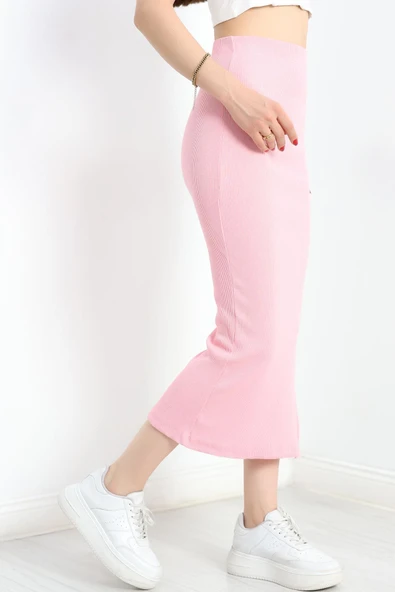 Kaşkorse Yırtmaçlı Etek Pembe - Resim 3