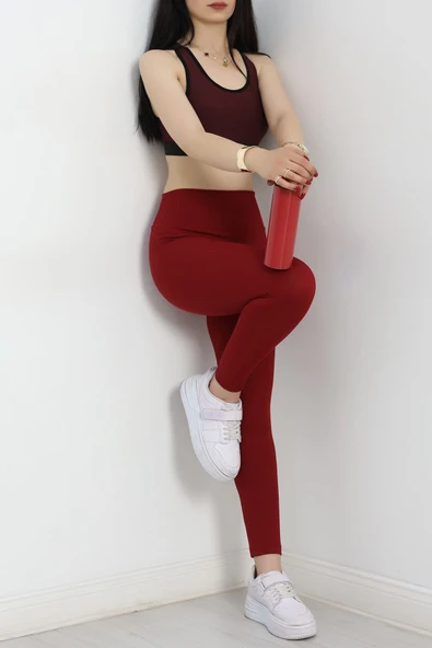 Toparlayıcı Fitilli Tayt Bordo - Resim 2