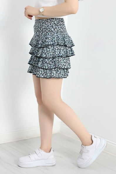 Desenli Kat Kat Mini Etek Turkuaz - Resim 5