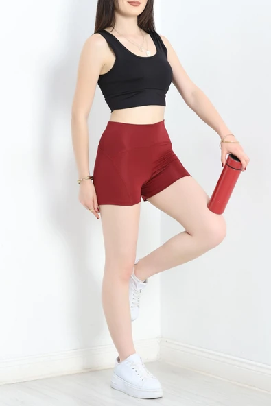 Dikişli Biker Tayt Bordo - Resim 2