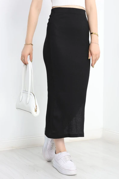 Kaşkorse Yırtmaçlı Etek Siyah - Resim 3